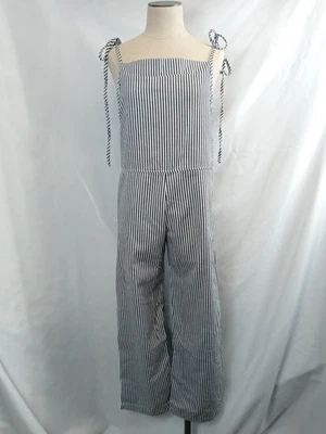 Vintage Overall Jumper Size Medium Striped Black and White Stripes Overalls Jump - Image 1 of 4