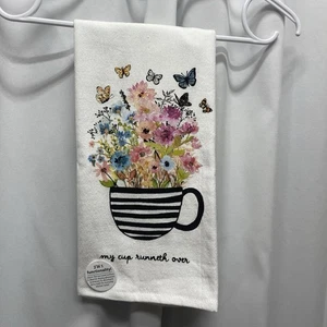 My cup runneth over kitchen towel floral white biblical inspirational nwt - Picture 1 of 4
