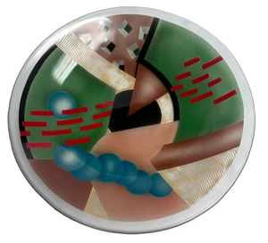 Rückseite bemalte Kunstglasschale 13" — signiert Alexander '94, postmodern - Bild 1 von 6