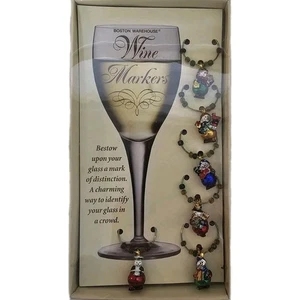 VINTAGE 2001 Kirklands Boston Warehouse Wine Markers Glass Charms Christmas 6 Pc - Picture 1 of 1