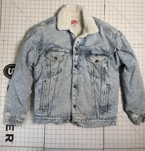 Levi’s Sherpa Lined Trucker Distressed Denim Jacket Men's Small 1970 Vintage - Picture 1 of 6