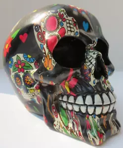 Black Sugar Skull with Floral Parade Mask Skulls Imprint Statue w/ Sugar Skulls - Picture 1 of 7