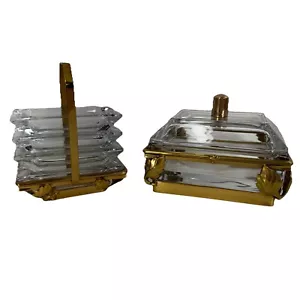 Vintage Apollo Beveled Glass Box & Ash Trays Brass Leaves Frame Matching Set - Picture 1 of 19