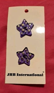 Vintage Shank Button Card 2 Purple Stars 3/4" JHB International - Picture 1 of 2