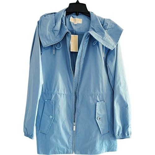 MICHAEL KORS GIACCA A VENTO BLU CHIARO GIACCA CON CAPPUCCIO TAGLIA SMALL UK 8 10