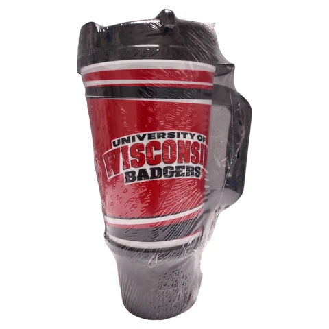 Whirley Drink Works Wisconsin Badgers Travel MUG Insulated Coffee Plastic 32oz Cover