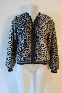 NWT Womens Lavender Brown Gray Black Animal Print Faux Fur Bomber Jacket M * - Picture 1 of 9
