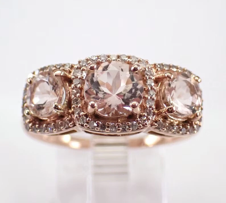 Round Cut Simulated Peach Morganite Engagement Band Ring In 14k Rose Gold Plated - Image 1 of 4