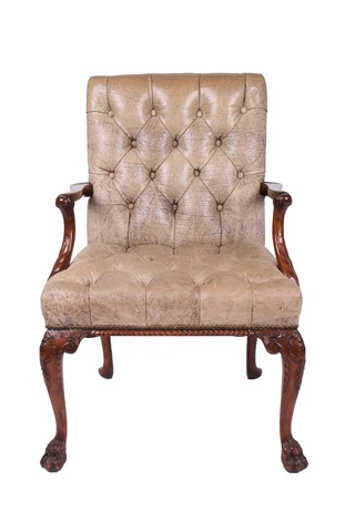 LATE 19TH C CHIPPENDALE STYLE CARVED MAHOGANY ARMCHAIR (AF2-161) Cover
