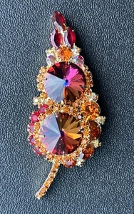 VINTAGE JULIANA BLATTBROSCHE DOPPELTE WASSERMELONE RIVOLI STRASS GOLDTON f - Bild 1 von 22