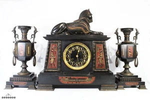 Napoleon III Ägyptische Revival Manteluhr Garnitur Henri Marc Paris um 1860 - Bild 1 von 12