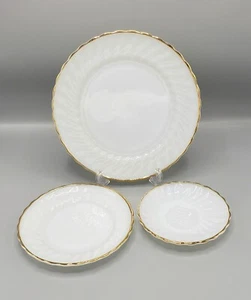 Anchor Hocking Fire King Suburbia White Gold Rim Swirl Milk Glass Dinner Set - Picture 1 of 6