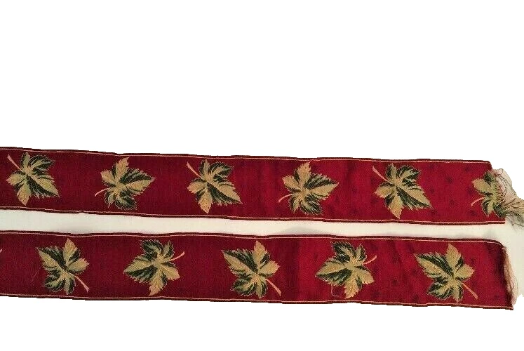 Satin Leaf Design Fabric Trim Remnant Red Gold   79 x 2.5" Sewing Notion - Image 1 of 4