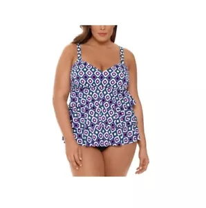 Neu mit Etikett Swim Solutions lila schlankmachendes Tankini Oberteil Badeanzug Plus Größe 16W $ 72 M101 - Bild 1 von 1