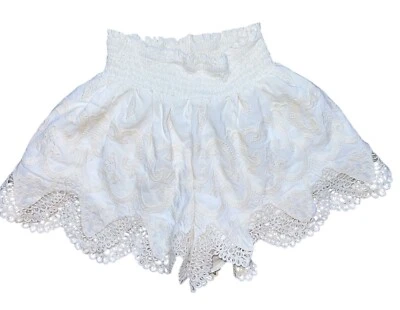 Pantalones Cortos Vintage Havana Para Mujer Bordados Crochet Festoneado Dobladillo Calado S Foto 1 de 4