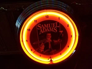 15" Samuel Adams Boston Lager Double Neon Uhr (rot) gebraucht. Getestet Funktioniert Ohne Kabel - Bild 1 von 20
