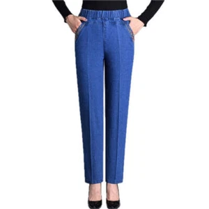 Womens High Waist Trousers with Pockets Straight Leg Denim Pants for Women Ladie - Picture 1 of 20
