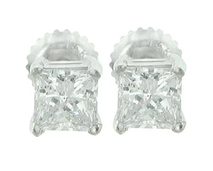 0.80 ct Princess Cut Diamond Stud Earrings in White Gold Screw Back - Picture 1 of 4