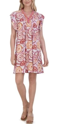 Mini Vestido Stella Parker Island Collection Cuello en V Manga Acampanada Pintuck Talla M Foto 1 de 4