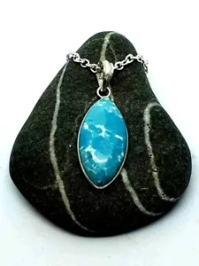Pretty Tuquoise Larimar Gemstone Pendant Necklace 18" Chain Silver Plated (L4) - Picture 1 of 3