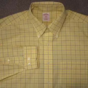 BROOKS BROTHERS 346 Adult 16.5 6/7 Yellow Grid Long Sleeve Button Dress Shirt - Picture 1 of 18