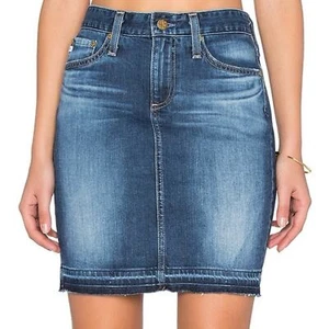 AG Adriano Goldschmied The Erin Pencil Skirt Jean Denim Raw Hem Fray Zip Blue 28 - Picture 1 of 15