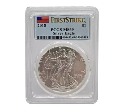 2018 $1 American Silver Eagle MS69 PCGS - First Strike - Image 1 of 3