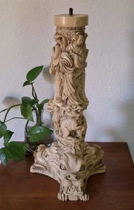 Vintage Hand Carved Resin Lamp Base Asian Dragon Foo Figural Rare 19.5"  - Picture 1 of 24