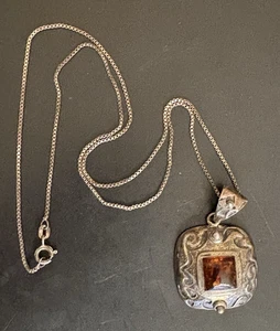 Vintage Sterling Silber 925 & Baltischer Bernstein Anhänger an Kette - Silpada - Bild 1 von 8