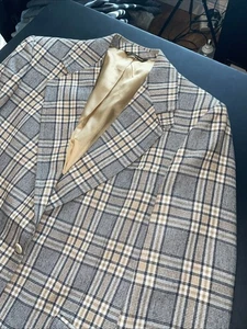 Vintage Jaymar Blazer 46R Beige Gray Plaid Men’s 70’s 80's Retro Blazer - Picture 1 of 19