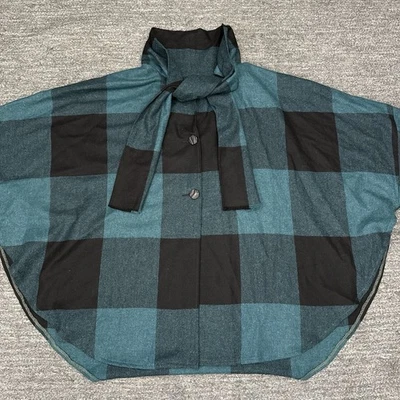 Poncho Triona H Irish House Capa Mujer Cuadros Cuello Atado Lana Tweed Irlanda De Colección Foto 1 de 4