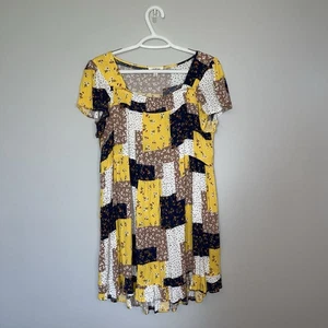 Umgee Patchwork Floral Dress - Yellow, Brown, Blue Bobo Small - Picture 1 of 6
