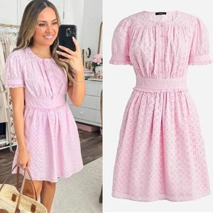 J.Crew Button-front mini dress in eyelet lace in Pink Size 16 - Picture 1 of 9