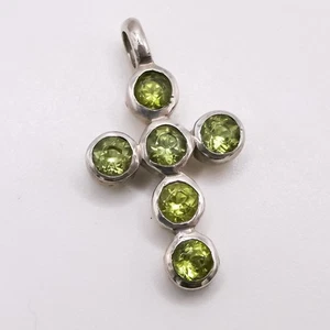 Sterling Silver 925 Peridot Green Gemstone Cross Necklace Pendant 1" Womens - Picture 1 of 9