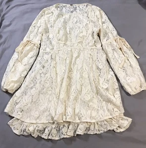Free People abito donna medio avorio manica lunga pizzo rubino - Foto 1 di 10