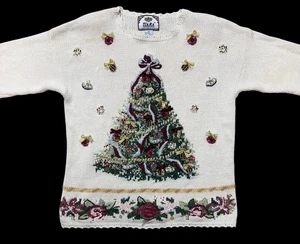 2000 TIARA INTERNATIONAL Christmas Tree Ramie Cotton Sweater LARGE Vintage 90s Ugly - Bild 1 von 8