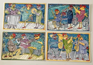 Conrad Bell Vintage 90er 4er Set Henne Musik Tischsets / Drucke laminiert - Bild 1 von 20