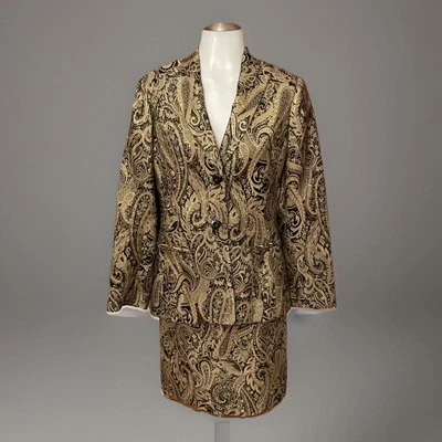 Blazer Oscar De La Renta 8 y Falda * Mujer Negro y Dorado Metálico Paisley Foto 1 de 4