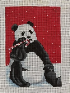 Scott Church Creative panda with candy cane Hand-painted Needlepoint Canvas - Picture 1 of 2
