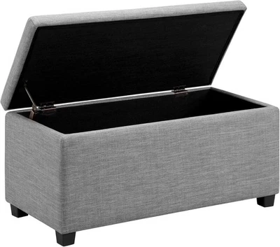 Light Grey Upholstered Storage Ottoman Bench with Soft Close Lid Linen 90x42x43 - Image 1 of 4