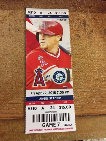 2016 LOS ANGELES ANGELS VS SEATTLE MARINERS TICKET STUB 4/22 COLE CALHOUN Cover