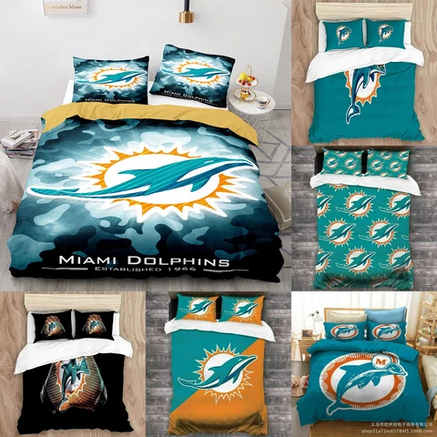 Miami Dolphins 3 Pieces Bedding Set Pillowcases Quilt/Duvet/Comforter Cover Gift Cover