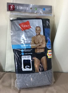 NEW Hanes Men’s Tagless Briefs Cotton Polyester Gray Black Blue Small 28-30” - Picture 1 of 4