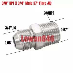 Hydraulic Adapter 3/4" Male 37° Flare JIC (1-1/16"-12）x 3/8" NPT Plated Steel - Picture 1 of 1