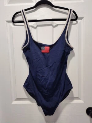 Terno de banho Lands End azul peça única bandeira americana clássico tamanho 18 - Imagem 1 de 4
