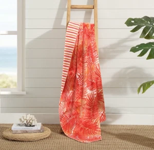 Tommy Bahama Oversized Plush Throw Blanket Tropical Floral Stripe Reverse 50X70 - Picture 1 of 5