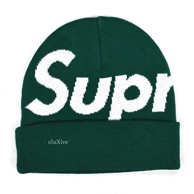 NUEVO CON ETIQUETAS Supreme NY Gorro Tejido Logo Grande Verde Oscuro Para Hombre DS FW22 AUTÉNTICO Foto 1 de 4