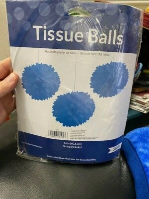 Hanging Tissue Balls Blue 3ct New! - Image 1 of 2