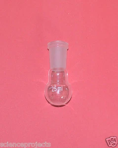 PALLONE BOLLENTE FONDO ROTONDO 25mL 24/40 GIUNTO CHIMICA ORGANICA LABORATORIO NUOVO - Foto 1 di 1
