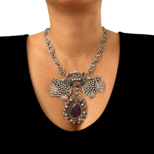 Large 925 Sterling Silver Taxco Matl Inspired Doves Necklace for Women - Picture 1 of 7